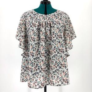 Love & Legend Mini Floral Patterned Ruffle Sleeve Blouse with Crochet Accent, 18
